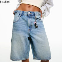 Load image into Gallery viewer, Women's Loose Denim  High Waist Wide Five Quarter Short
