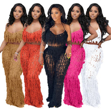 Lade das Bild in den Galerie-Viewer, Sexy Perspective Knitted Hand Hook Tassel Beach Suit
