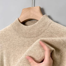 Load image into Gallery viewer, Men's Mock Neck 100% Pure Woolen Sweaters Autumn Winter Warm Cashmere Sweater Solid Knitted Pullovers for Men Slim Knitwear Tops
