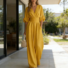 Load image into Gallery viewer, Women's Jumpsuit Fashion High Waist V-neck Casual Jumpsuits Sexy Solid Color Office Wide Leg Trousers Overalls Vacation Outfit
