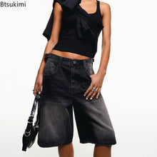 Load image into Gallery viewer, Women's Loose Denim  High Waist Wide Five Quarter Short
