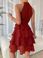 Load image into Gallery viewer, Women's Red Mini Dress Vestidos 2025 Summer Fashion Sexy Style Halter Sleeveless Ruffle Edge Tied Woman Dresses Women Sundress
