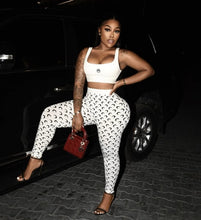 Load image into Gallery viewer, Moon Printed Sports Women Sleeveless Crop Top and Skinny Pant Suit
