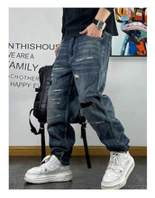 Load image into Gallery viewer, Patch Ripped Jeans Denim Cargo Pants
