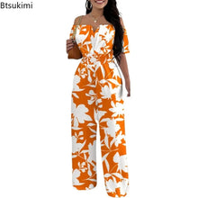 Load image into Gallery viewer, 2026 Jumpsuits for Women Summer Fashion Off Shoulder Casual Short Sleeve Wide Leg Rompers Sexy Slim Ladies Overalls Streetwear
