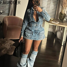 Lade das Bild in den Galerie-Viewer, FAGADOER Fashion Button Long Sleeve Denim Mini Dress
