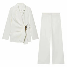 Load image into Gallery viewer, Women Suit Pants Two-Piece Set Buckle Decoration Long Sleeve Blazer Coat + Straight-Leg Pants 2 Pieces Sets Chic Woman Outfits

