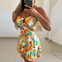 Load image into Gallery viewer, Summer Mini Dress Women Vintage Printed Blackless Sexy Short Dresses For Women Beach Holiday Dress Boho
