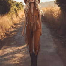 Load image into Gallery viewer, Jumpsuits For Woman 2026 New Fashionable Solid Color Retro Western Fringe Brown Suede Vest Jumpsuit Monos Mujer Jumpsuits
