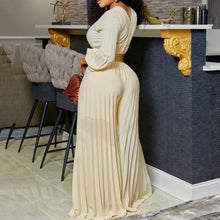 Load image into Gallery viewer, Elegant Pleated Jumpsuits &amp; Rompers Full Sleeve V Neck High Waisted Fashion Ladies Birthday Party Dinner Outfits Overalls Cloth
