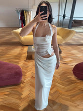 Charger l'image dans la galerie, Dulzura Summer Halter Backless Flower Decoration Sheer Mesh Long Dress
