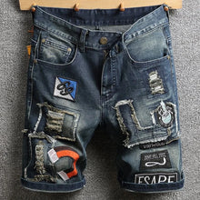 Load image into Gallery viewer, Summer New Fashion Trend Printed Straight Leg Sports Retro Jeans Men's Loose Large Size Comfortable High Quality Shorts 28-36
