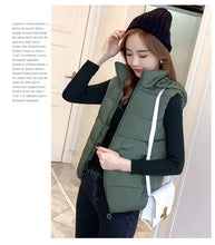 Load image into Gallery viewer, Women's Short Padded Quilted Vest Warm Slimming Detachable Cap Jacket.

