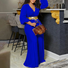 Load image into Gallery viewer, Elegant Pleated Jumpsuits &amp; Rompers Full Sleeve V Neck High Waisted Fashion Ladies Birthday Party Dinner Outfits Overalls Cloth
