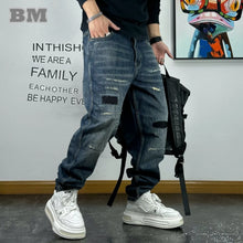 Load image into Gallery viewer, Patch Ripped Jeans Denim Cargo Pants
