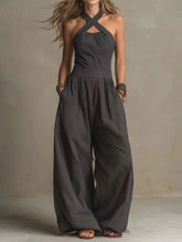 Load image into Gallery viewer, 2026 Summer Jumpsuit Solid Color Hanging Neck Elegant Casual Versatile Simple Fashion Comfortable Daily Style Wide Leg Jumpsuit
