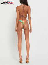 Load image into Gallery viewer, Weird Puss Beach Colorful Pearl Halter Bikini Bra+Panties 2 Piece Set

