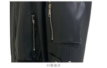 Load image into Gallery viewer, Mauroicardi Autumn Winter Short Oversized Black Warm Pu Leather Jacket Men with Faux Fur Trim Hood Loose Casual Korean Fashion
