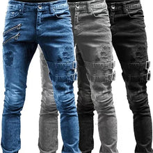 Load image into Gallery viewer, Men Slim Biker Ripped Long Denim  Skinny Jeans
