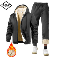 Load image into Gallery viewer, Men's Suit Two-Piece Tracksuit Plush Thickened Warm Sports Jacket+Trousers Sports Suit Winter Outdoor Casual Hoodie Sportswear
