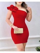 Load image into Gallery viewer, Sexy Mini Dress Women 2025 Summer New Fashion One Shoulder Ruffle Hem Bodycon Dress Elegant  Woman Clothing Party Dresses
