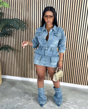 Lade das Bild in den Galerie-Viewer, FAGADOER Fashion Button Long Sleeve Denim Mini Dress
