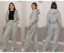 Load image into Gallery viewer, Women Tracksuits Winter Fleece Sweatsuit Brown Warm Crop Zipper Hoodies And Sweatpants Set For Women 2 Piece Velvet Pants Sets
