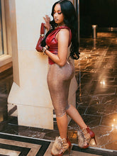 Load image into Gallery viewer, Nibber PU Leather Skew Collar Tank Tops+Serpentine Print 2 Piece Set
