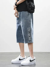 Load image into Gallery viewer, 8XL Summer Men's Jeans Denim Breeches Calf-Length Casual Shorts Washed Cotton Drawstring Straight Capris Pants Big Size
