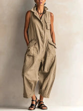 Load image into Gallery viewer, Jumpsuits Women Rompers Summer Fashion Sleeveless Lapel Loose Comfortable Solid Pocket Vacation Casual Jumpsuits Womens Clothing
