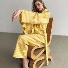 Load image into Gallery viewer, Women's Two-piece Set  Autumn New Striped Long-sleeved Loose Lace-up Top High-waisted Trousers Fashion Casual Suit for Women
