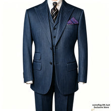 Load image into Gallery viewer, Men's Striped Suits Set 3-piece Single Breasted Jacket Pants Vest Business Vintage Blazer Suit Formal Suitable For All Seasons
