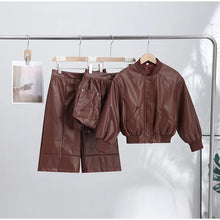 Load image into Gallery viewer, Street Women's Cropped Leather Jacket Skirt Set Stand Collar Zipper Coats Pleated Mini Skirts 2026 Spring Lady Fashion Suit
