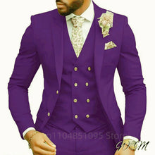 Load image into Gallery viewer, Casual Jacket Vest Pants 3Pcs Elegant  Suits for Men Slim Fit
