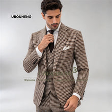 Load image into Gallery viewer, Men's Houndstooth Plaid  Tuxedo Attire Customized 3 Piece Sets
