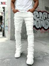 Load image into Gallery viewer, Men's White Denim  Stacked Ripped Slim Flared Jeans
