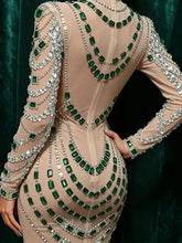 Load image into Gallery viewer, Luxurious Mini Dress Women Transparent Rhinestones Bodycon Singer Bar Club Shiny Short Dress Celebrity Party Evening Stage Costu
