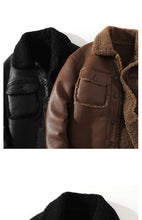 Load image into Gallery viewer, Schinteon Men Suede Leather Jacket Autumn Winter Warm Thick Casual Outwear Faux Lamb Wool Fur Solid Color Turn-down Collar Coat
