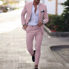 Load image into Gallery viewer, Casual Linen Tuxedo Suits for Men 2 Pieces Blazer and Pants Set Notched Lapel Men's Suit for Wedding Summer Beach Prom Party
