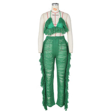 Load image into Gallery viewer, Sexy Two Piece Pant Sets Women Hollow Out Trousers Matching Sets Strapless Tassels Hole Pencil Pants Suits High Street Summer
