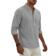 Load image into Gallery viewer, New Cotton Linen Shirts for Men Luxury Henley Casual T-Shirts Beach Long Sleeve Shirts Hawaiian Summer Shirt Gym Man for Work
