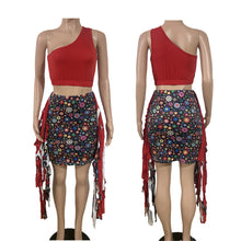Lade das Bild in den Galerie-Viewer, FAGADOER Summer Print Tassels Mini Skirts Two Piece Sets

