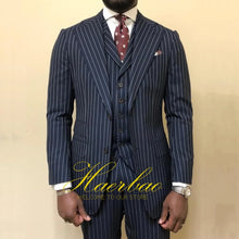 Load image into Gallery viewer, Men's Pinstripe  3 Piece Classic Slim Fit  Suits
