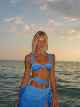 Load image into Gallery viewer, 3 Pcs  Blue Bikini Swimsuit with Skirt Halter
