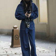 Load image into Gallery viewer, Jumpsuits Women Autumn Spring Fashion New Safari Style Loose Long Sleeve Denim Jumpsuits Office Lady

