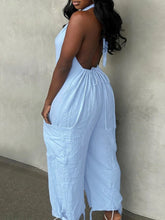 Load image into Gallery viewer, Halter Tied Detail Pocket Design Jumpsuit
