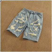 Load image into Gallery viewer, Ripped hole plankton handsome high street trend denim shorts men summer everything to do old washed pants five quarter pants
