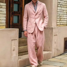 Load image into Gallery viewer, Men's Linen Suit 2 Pieces Luxury Slim Fit Casual Blazer Straight Leg Pants Breathable Wrinkle Resistant Lightweight For Wedding
