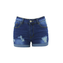 Load image into Gallery viewer, Washed Ripped Mid-waist Denim Shorts.
