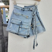 Load image into Gallery viewer, New Women's Denim Shorts Irregular Multiple Pockets Design Summer Short Jeans Y2k Streetwear High Waist Wide Leg Shorts Skirts
